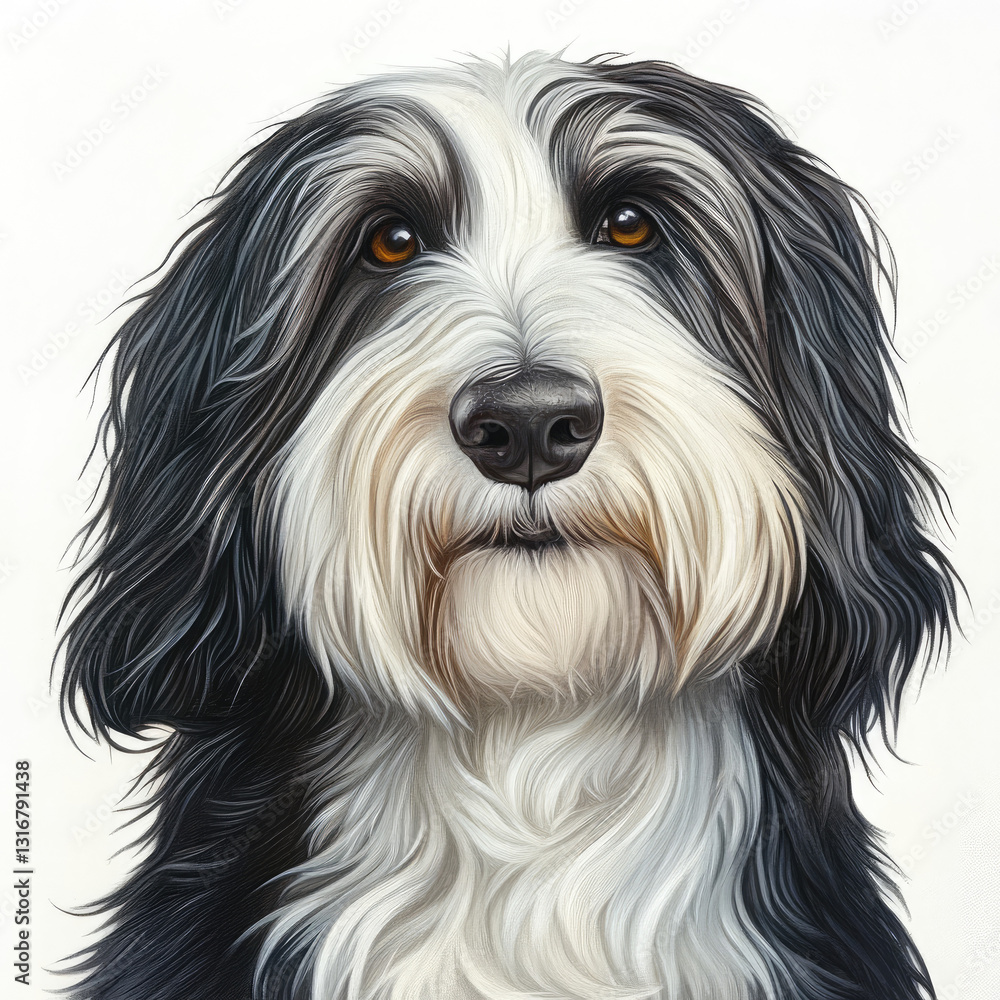 Bearded Collie Dog Portrait on white background Bearded Collie Dog Portrait on white background