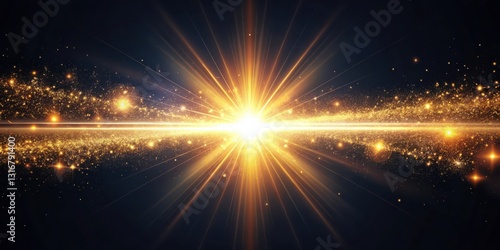 Golden Radiance A Celestial Burst of Sparkling Dust and Light Streaks Across a Dark Expanse