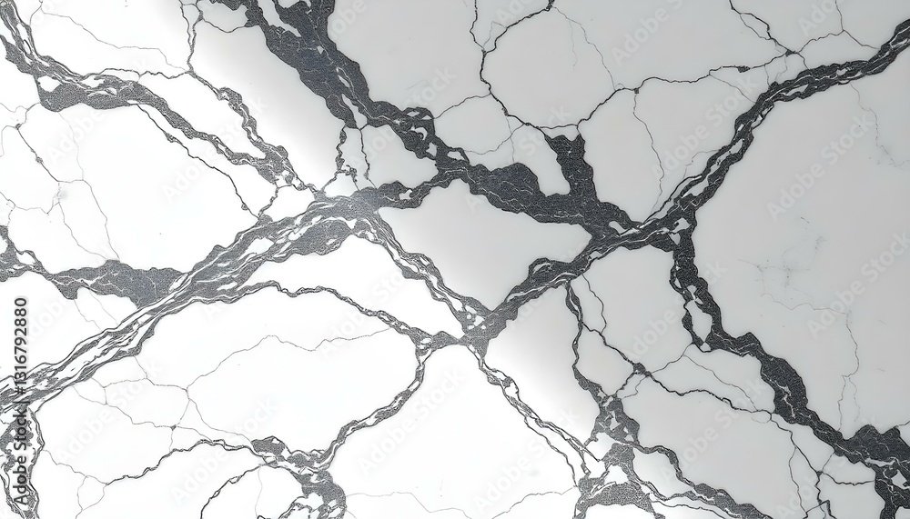 Fototapeta premium White marble texture with bold dark gray veins, sharp contrasts under dramatic lighting