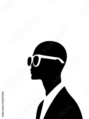Silhouette of a stylish figure wearing sunglasses in a minimalist design showcasing modern elegance and sophistication