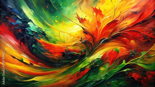 A Vibrant Symphony of Swirling Colors and Expressive Brushstrokes in an Abstract Floral Composition