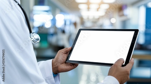 Doctor hold isolated blank screen digital tablet computer
