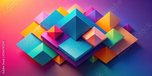 Vibrant Abstract Composition of Interlocking Geometric Shapes in a Spectrum of Saturated Hues