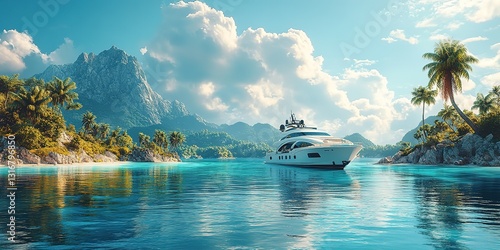 A luxury yacht anchored near a secluded tropical island, 8k Resolution