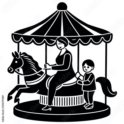 Mother and child-riding-a carousel Shallotte.