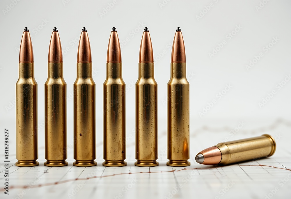 Detailed Macro Shot of Hunting Rifle Bullets on a Technical Diagram Surface Detailed Macro Shot of Hunting Rifle Bullets on a Technical Diagram Surface