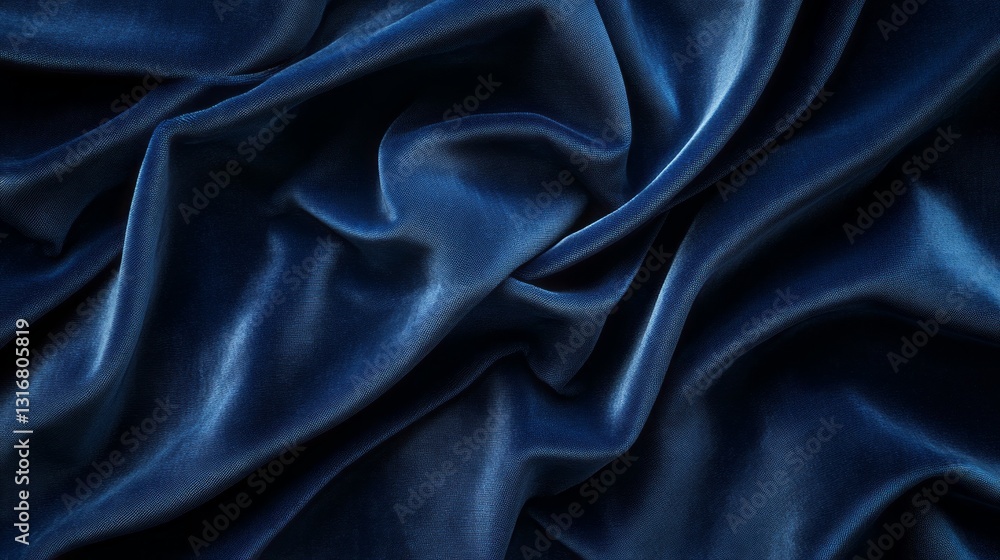Soft and luxurious, the deep blue fabric unfolds in intricate waves, reflecting light and creating an aura of elegance. Its unique texture invites touch while evoking a sense of grandeur Soft and luxurious, the deep blue fabric unfolds in intricate waves, reflecting light and creating an aura of elegance. Its unique texture invites touch while evoking a sense of grandeur