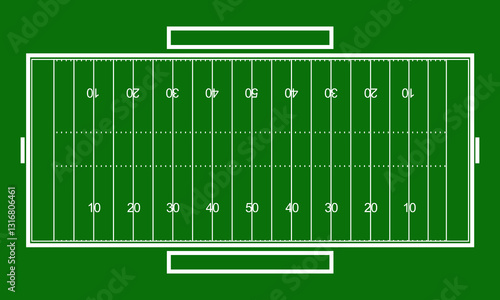 Detailed American Football Field with Goalposts, End Zones, and Scoreboard – Vector Design