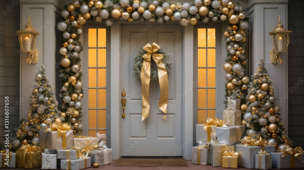 Fototapeta premium wreath silver and gold christmas presents