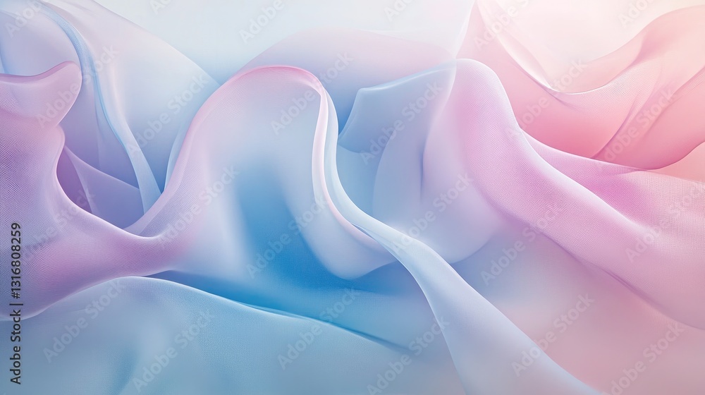 Fototapeta premium Soft Flowing Fabric in Gentle Pink and Blue Hues with Ethereal Light Effect for Artistic and Abstract Concepts