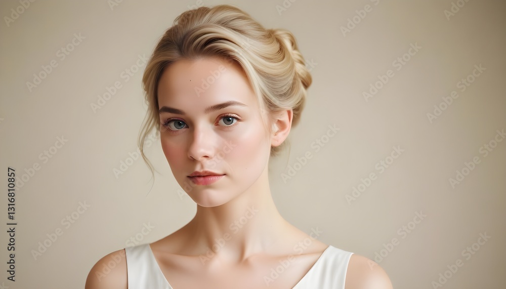 Sophisticated Swedish girl with Scandinavian features and a confident look against a clean background Sophisticated Swedish girl with Scandinavian features and a confident look against a clean background