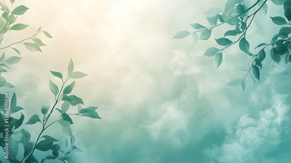 Serene teal sky with sunlit leaves. Serene teal sky with sunlit leaves.