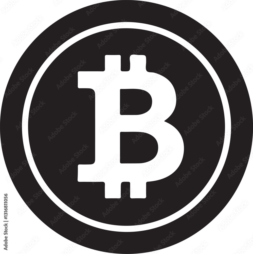 Black Bitcoin Logo Icon within a Coin Digital Currency and Cryptocurrency Investment
Black Bitcoin Logo Icon within a Coin Digital Currency and Cryptocurrency Investment