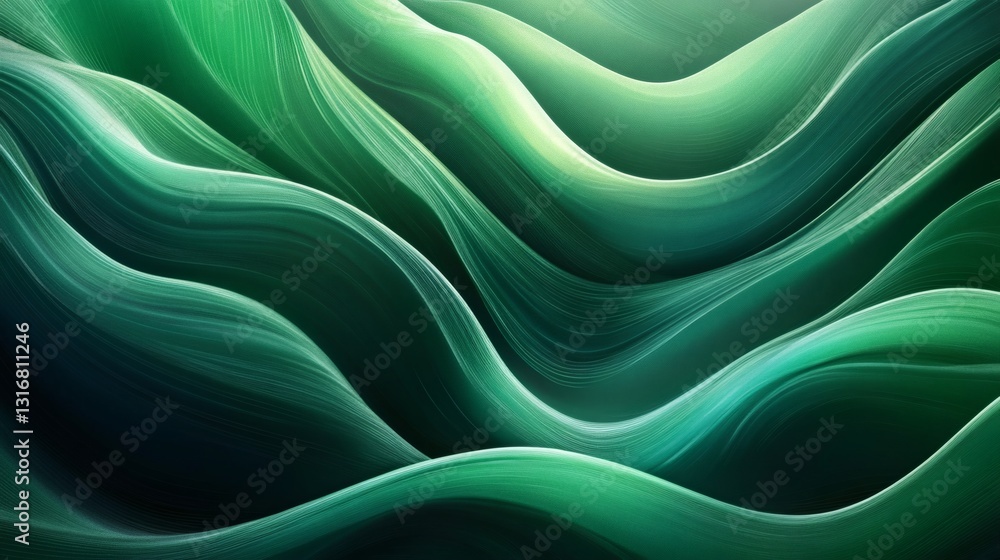 Obraz premium 3D green techno abstract background overlap layer on dark space with glowing waves shape effect decoration. Modern graphic design element lines style concept for banner, flyer, card, or brochure cover