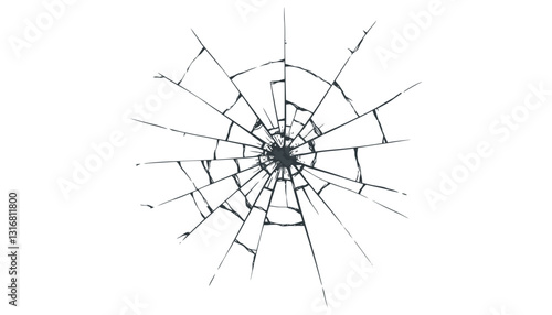 Cracked glass. Broken window, broken glass surface and broken glass texture silhouette. vector illustrations isolated