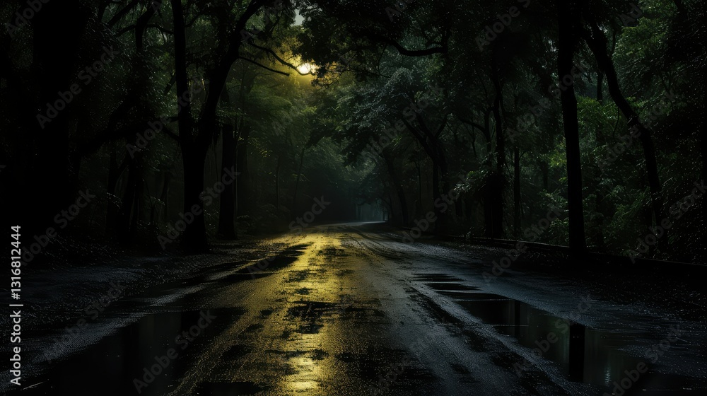 Obraz premium rainwater dark wet road