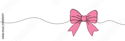 Gift bow line art style vector illustration. One line drawing. One line minimal tie hand drawn.