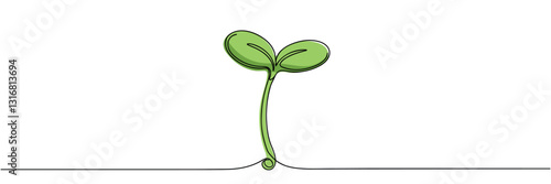Single continuous line art sprout growth isolated on white background. Vector illustration