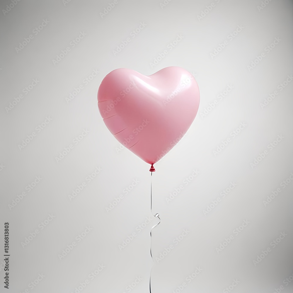 A pink heart-shaped balloon. Against A Plain Light white Background A pink heart-shaped balloon. Against A Plain Light white Background