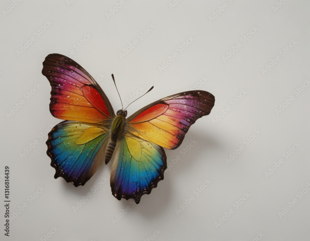 Obraz premium Rainbow butterfly on white background