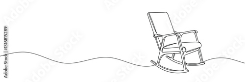 Rocking chair isolated on white background. Line art rocking chair. One line continuous vector illustration.