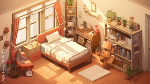 bedroom interior isometric photo