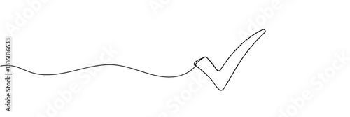 Continuous line drawing check mark icon. Single line confirmation icon. Vector illustration