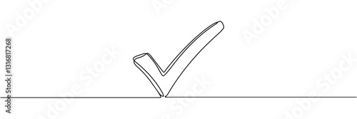 Continuous line drawing check mark icon. Single line confirmation icon. Vector illustration