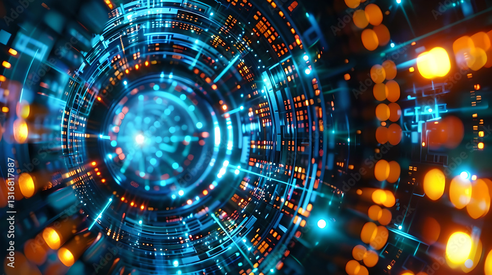 Obraz premium Futuristic Circular Technology Tunnel , abstract circle tech background