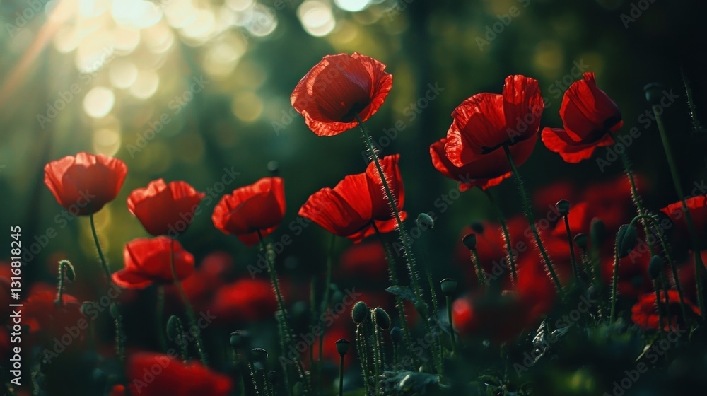 Obraz premium Red Poppies in the Golden Hour