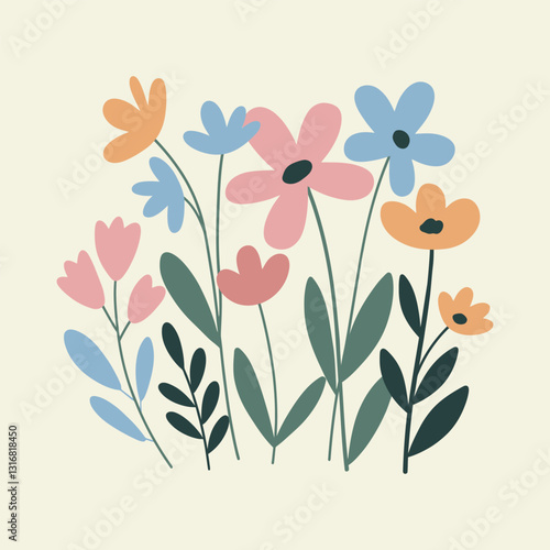 Wallpaper Mural Set of spring colorful floral elements. Set of floral wild flowers, branches leaves, foliage on white background. Vector illustration Torontodigital.ca