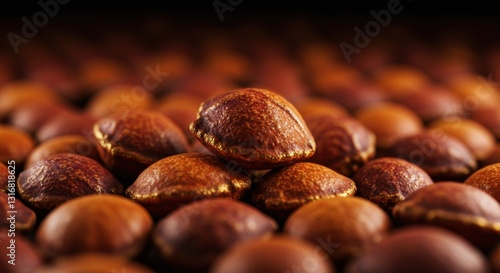 Wallpaper Mural Close-up of shiny, brown seeds stacked in a textured pattern, highlighting their natural sheen and color - annato annatto Torontodigital.ca