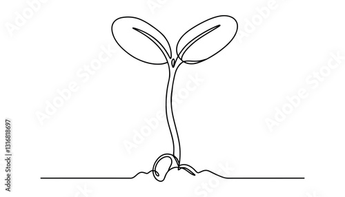 Single continuous line art sprout growth isolated on white background. Vector illustration