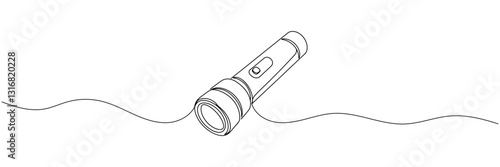 continuous line flashlight.one line drawing of lighting tool.single line flashlight emergency light.vector illustration.isolated white background