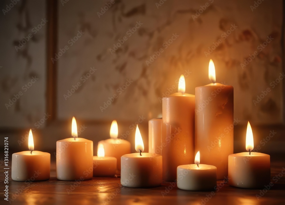 A cozy abstract background with multiple burning candles that emit a warm, inviting light, creating a sense of comfort and relaxation, inviting, comfortable, warm glow A cozy abstract background with multiple burning candles that emit a warm, inviting light, creating a sense of comfort and relaxation, inviting, comfortable, warm glow
