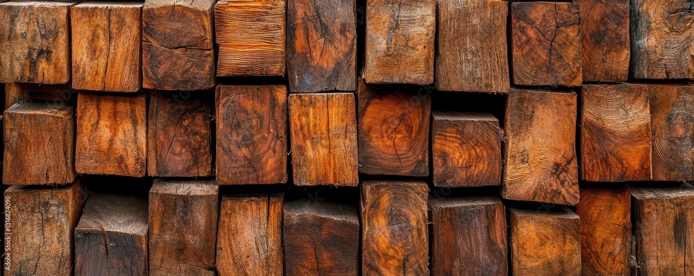 Stacked Rustic Wood Planks with Rich Textures and Warm Tones Stacked Rustic Wood Planks with Rich Textures and Warm Tones