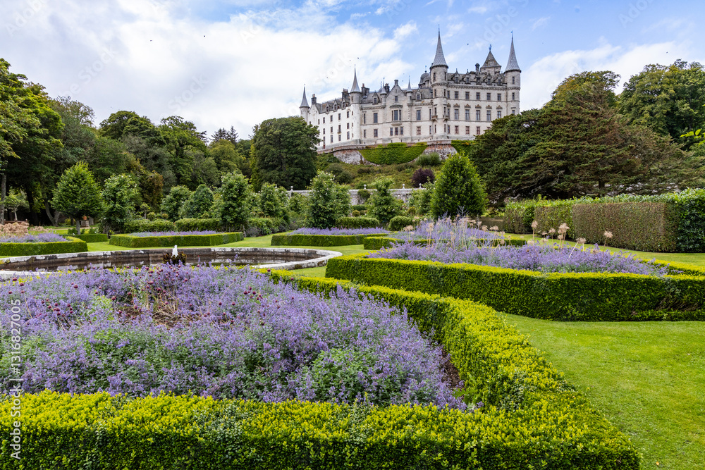 Dunrobin Castle, fairy-tale gem overlooking North Sea, offers breathtaking gardens, exquisite summer blooms. A masterpiece of elegance, lush landscapes meet historic charm, unfold on manicured lawns Dunrobin Castle, fairy-tale gem overlooking North Sea, offers breathtaking gardens, exquisite summer blooms. A masterpiece of elegance, lush landscapes meet historic charm, unfold on manicured lawns