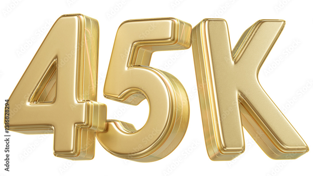 45K Follower Golden Number 3D Render 45K Follower Golden Number 3D Render