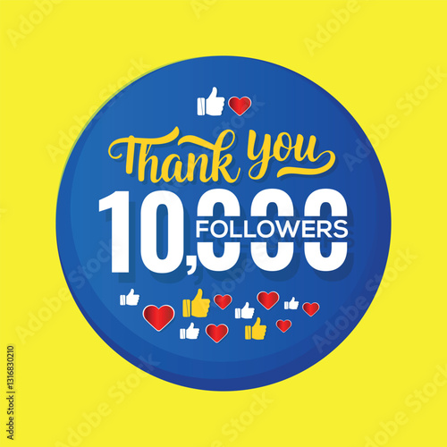 Thank you 10000 followers congratulation template banner. banner for social 10k friends and followers , blue color And yellow background .eps