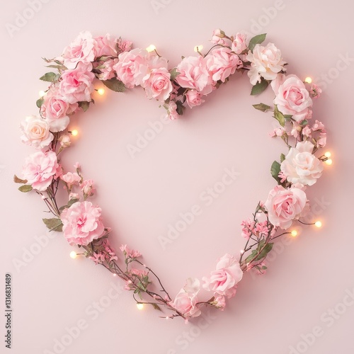 Romantic heart shaped floral arrangement indoor setting decorative art soft lighting close-up love concept