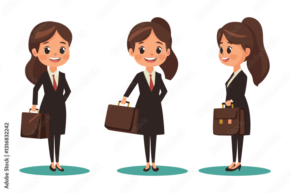 set of Business woman holding a briefcase, smiling, Flat style cartoon vector illustration set of Business woman holding a briefcase, smiling, Flat style cartoon vector illustration