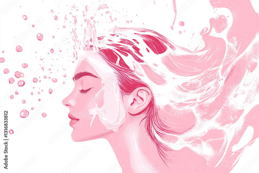 Client experiences a refreshing hair wash in a salon, surrounded by bubbles and gentle water flow, creating a calm ambiance for relaxation Client experiences a refreshing hair wash in a salon, surrounded by bubbles and gentle water flow, creating a calm ambiance for relaxation