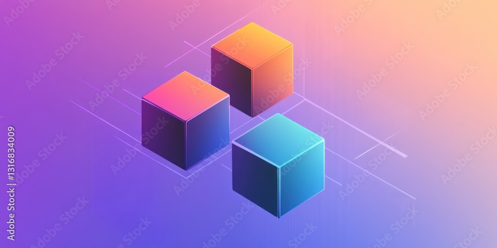 Fototapeta premium Abstract 3D colorful cubes on gradient background.