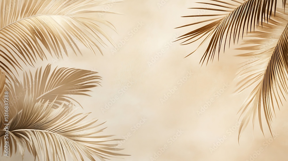 Fototapeta premium Beige palm leaves on blurred background.