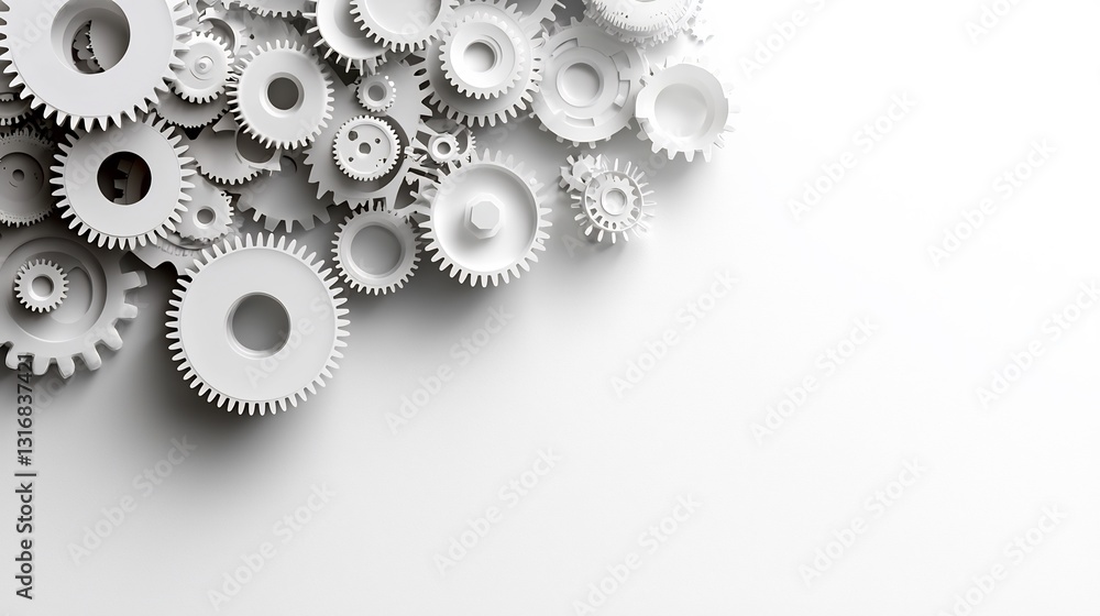 White Gears Interlocking on White Background. White Gears Interlocking on White Background.