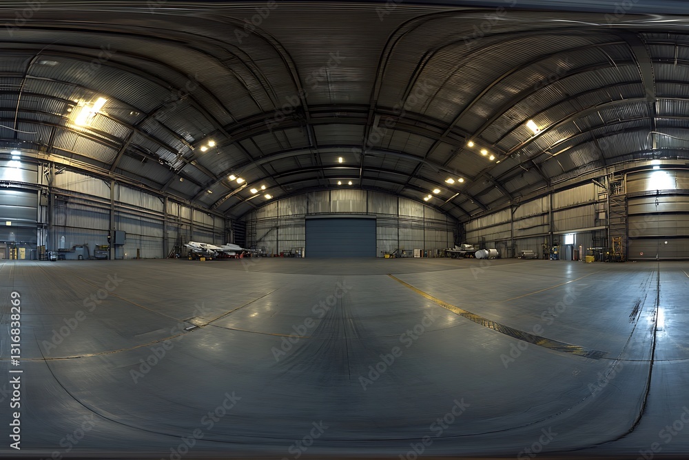 Equirectangular warehouse hangar in full view
Equirectangular warehouse hangar in full view