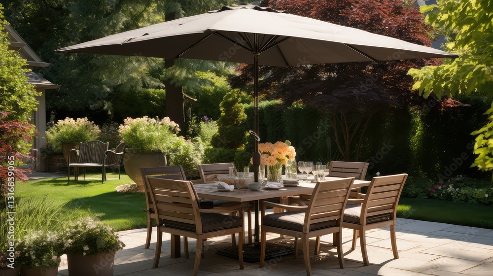 Fototapeta premium dining outdoor table with umbrella