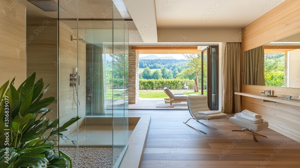 Fototapeta premium A glass divider elegantly separating a shower area from the dry zone.