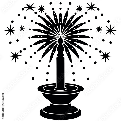 Fountain sparkler silhouette on white background.