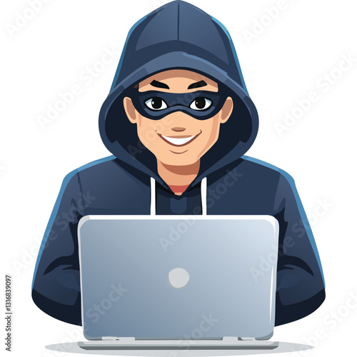 Illustration of hacker with laptop